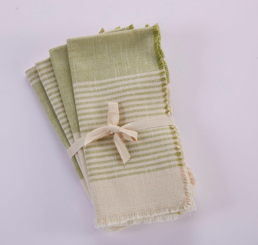 Cuisine Stripe Dinner Napkins - Set Of 4- 100% Cotton - Green